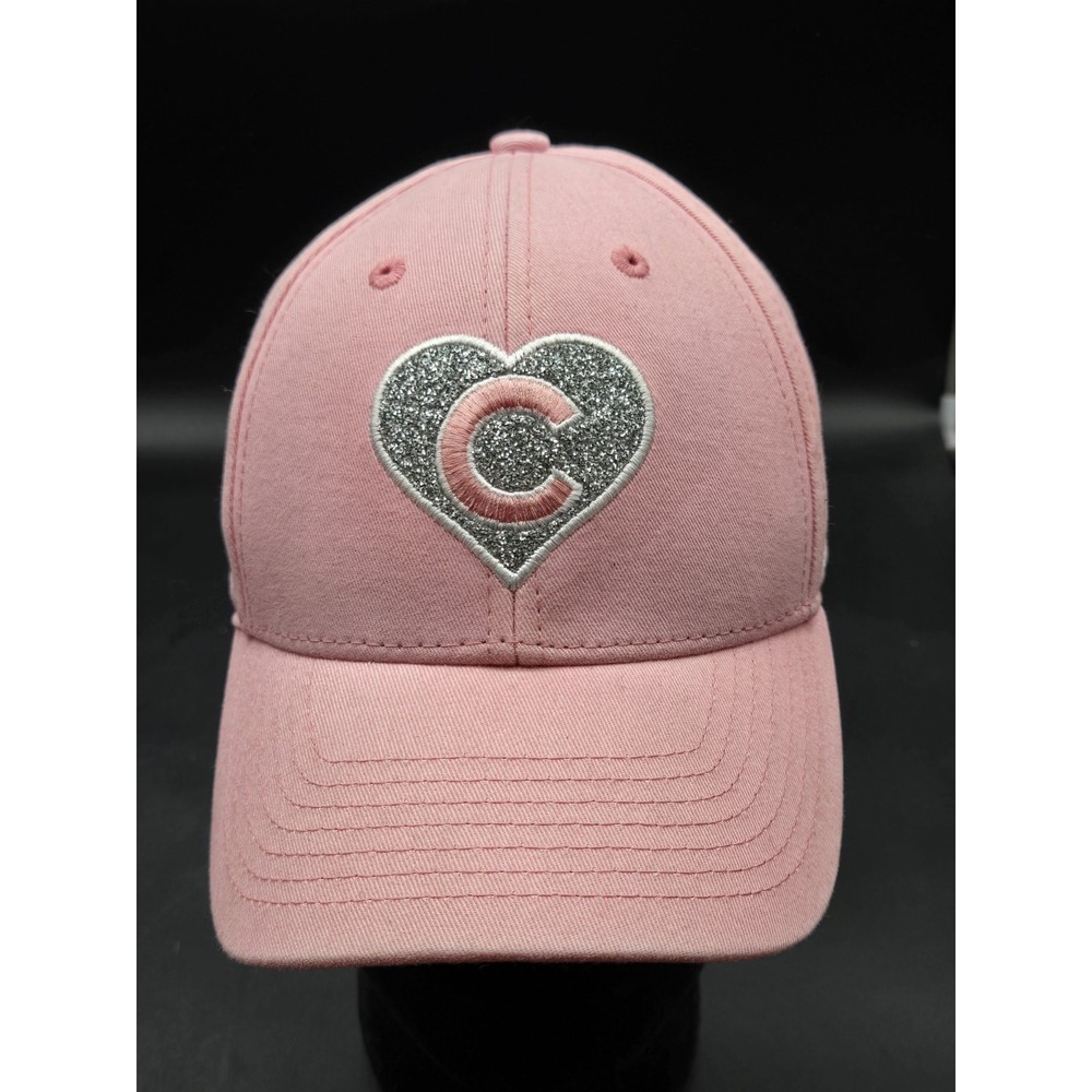Chicago Cubs ’47 Brand Pink Glitter Heart Kids Adjustable Baseball Hat Cap MLB